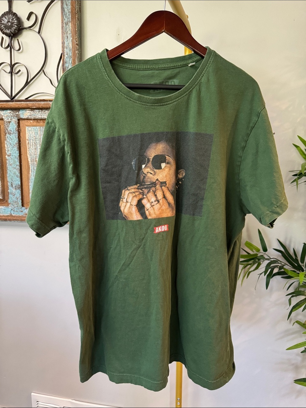 AKOO Olive Green Graphic Crew Tee with Photo Print